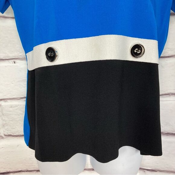 Cable & Guage SZ XL Summer Knit in Blue Black White Short Sleeves Color Blocking - Picture 6 of 12